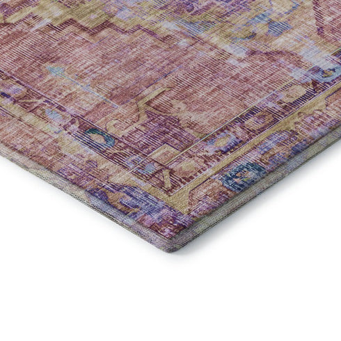9' X 12' Pink Purple And Blue Oriental Washable Area Rug With UV Protection