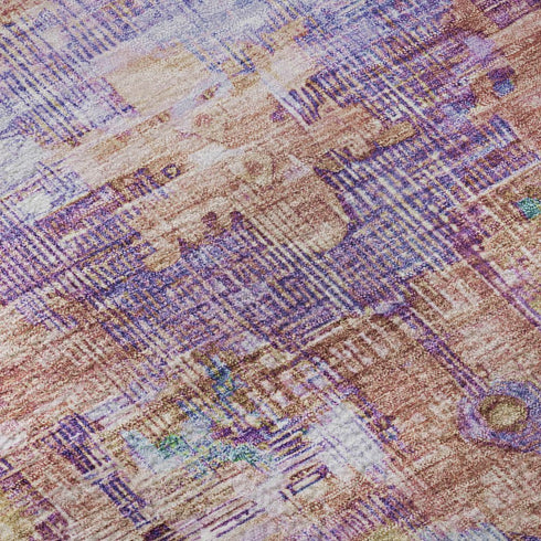 9' X 12' Pink Purple And Blue Oriental Washable Area Rug With UV Protection
