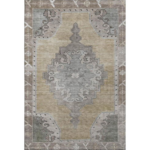 5' X 8' Beige Gray And Charcoal Oriental Washable Area Rug With UV Protection