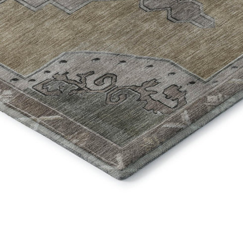 5' X 8' Beige Gray And Charcoal Oriental Washable Area Rug With UV Protection