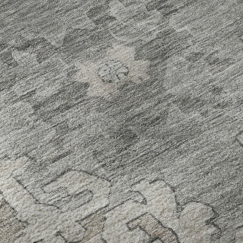 5' X 8' Beige Gray And Charcoal Oriental Washable Area Rug With UV Protection