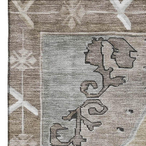 5' X 8' Beige Gray And Charcoal Oriental Washable Area Rug With UV Protection