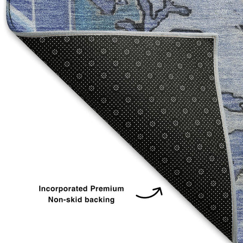 5' X 8' Blue And Gray Oriental Washable Area Rug With UV Protection