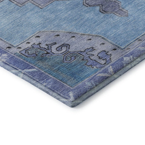 5' X 8' Blue And Gray Oriental Washable Area Rug With UV Protection