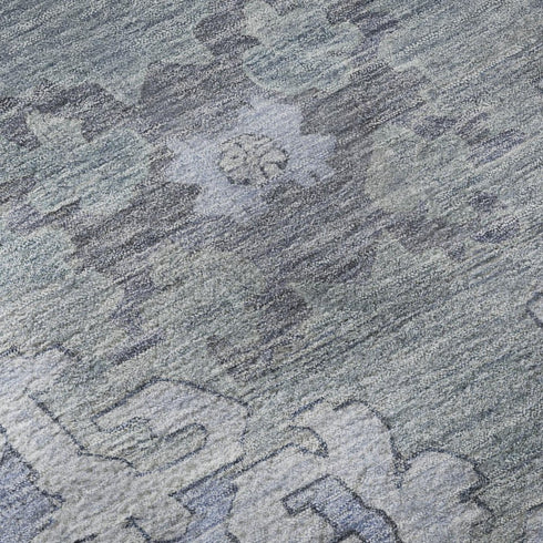5' X 8' Blue And Gray Oriental Washable Area Rug With UV Protection