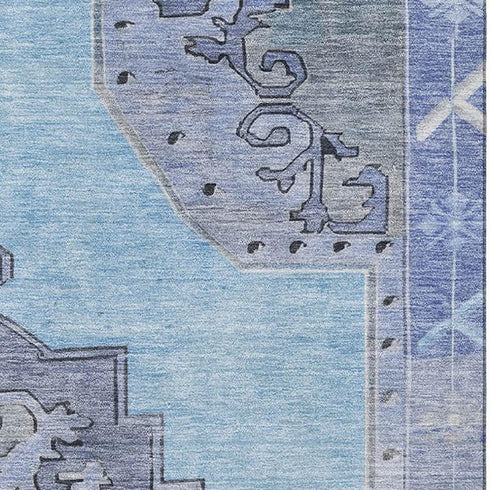 5' X 8' Blue And Gray Oriental Washable Area Rug With UV Protection