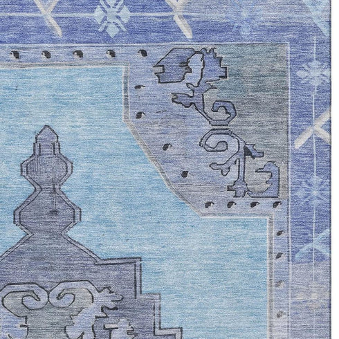 5' X 8' Blue And Gray Oriental Washable Area Rug With UV Protection