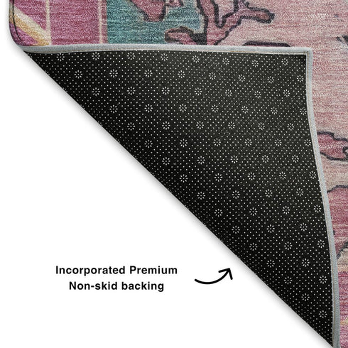 8' X 10' Gold Pink And Teal Oriental Washable Area Rug With UV Protection