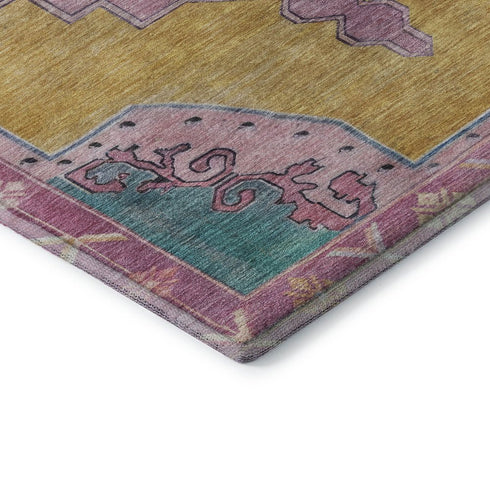 8' X 10' Gold Pink And Teal Oriental Washable Area Rug With UV Protection