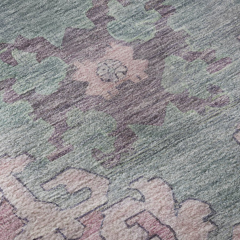 8' X 10' Gold Pink And Teal Oriental Washable Area Rug With UV Protection