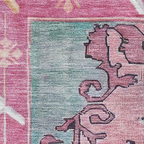 8' X 10' Gold Pink And Teal Oriental Washable Area Rug With UV Protection
