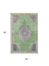 5' X 8' Lime Green Lavender And Brown Oriental Washable Area Rug With UV Protection