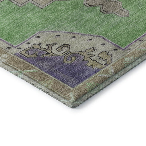 5' X 8' Lime Green Lavender And Brown Oriental Washable Area Rug With UV Protection