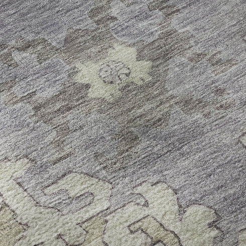 5' X 8' Lime Green Lavender And Brown Oriental Washable Area Rug With UV Protection