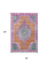 5' X 8' Orange Pink And Green Oriental Washable Area Rug With UV Protection