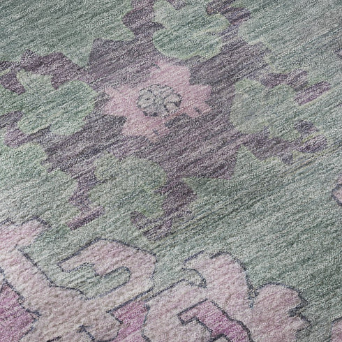 5' X 8' Orange Pink And Green Oriental Washable Area Rug With UV Protection