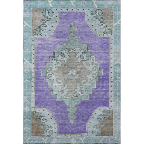 8' X 10' Purple Teal And Taupe Oriental Washable Area Rug With UV Protection