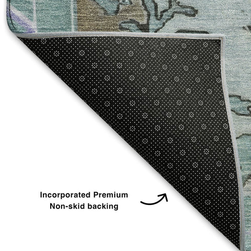 8' X 10' Purple Teal And Taupe Oriental Washable Area Rug With UV Protection