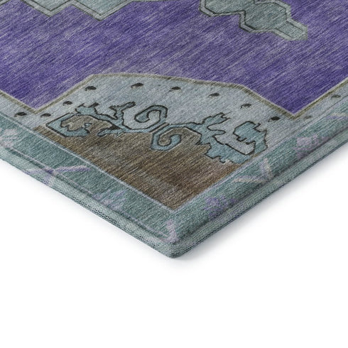 8' X 10' Purple Teal And Taupe Oriental Washable Area Rug With UV Protection