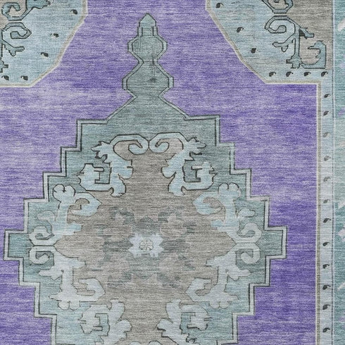 8' X 10' Purple Teal And Taupe Oriental Washable Area Rug With UV Protection