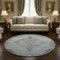 8' Sky Blue And Gray Oriental Washable Round Rug With UV Protection