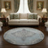 8' Sky Blue And Gray Oriental Washable Round Rug With UV Protection