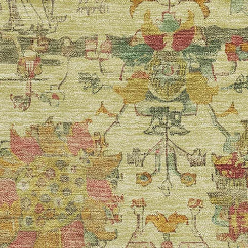 5' X 8' Gold Wheat And Green Oriental Washable Area Rug With UV Protection