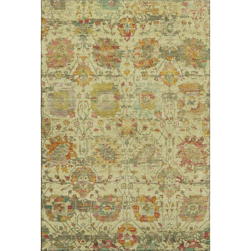9' X 12' Gold Wheat And Green Oriental Washable Area Rug With UV Protection