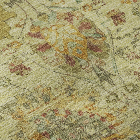 9' X 12' Gold Wheat And Green Oriental Washable Area Rug With UV Protection