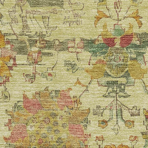 9' X 12' Gold Wheat And Green Oriental Washable Area Rug With UV Protection
