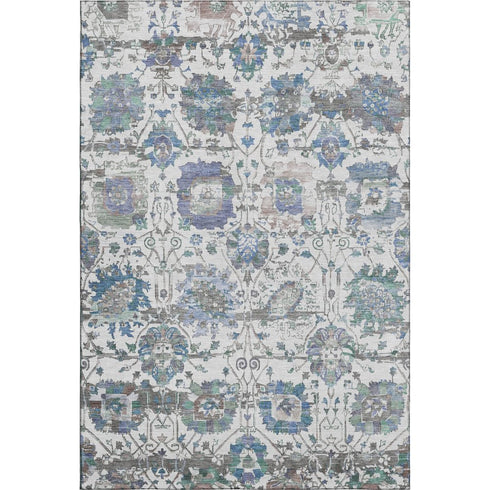 8' X 10' Ivory Blue And Gray Oriental Washable Area Rug With UV Protection
