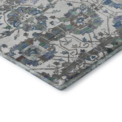 8' X 10' Ivory Blue And Gray Oriental Washable Area Rug With UV Protection