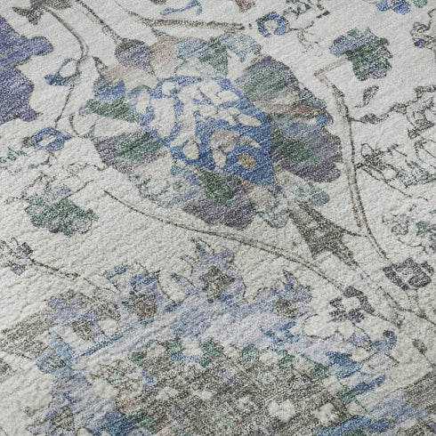 8' X 10' Ivory Blue And Gray Oriental Washable Area Rug With UV Protection