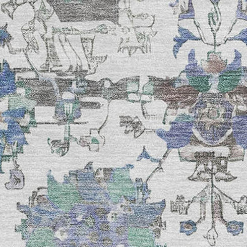 8' X 10' Ivory Blue And Gray Oriental Washable Area Rug With UV Protection