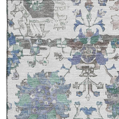 8' X 10' Ivory Blue And Gray Oriental Washable Area Rug With UV Protection