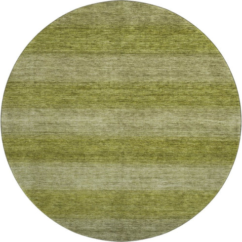 8' Artichoke Green And Fern Green Striped Washable Round Rug With UV Protection