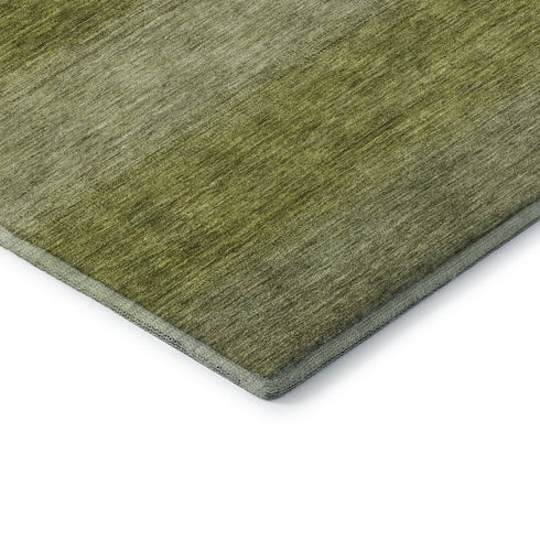 8' Artichoke Green And Fern Green Striped Washable Round Rug With UV Protection