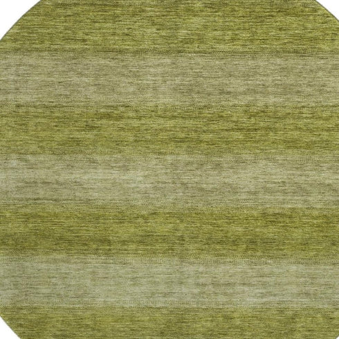 8' Artichoke Green And Fern Green Striped Washable Round Rug With UV Protection