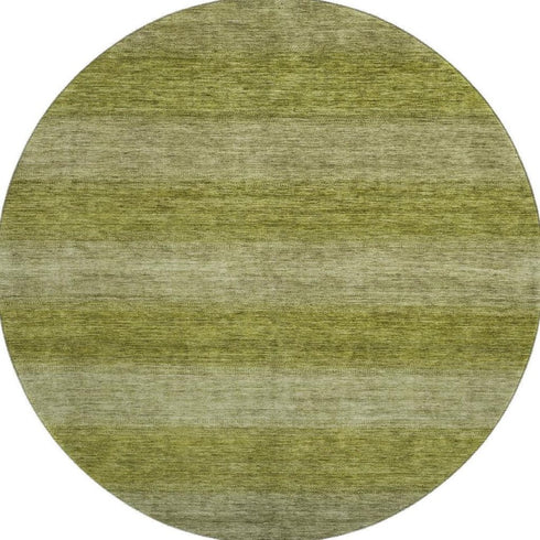 8' Artichoke Green And Fern Green Striped Washable Round Rug With UV Protection
