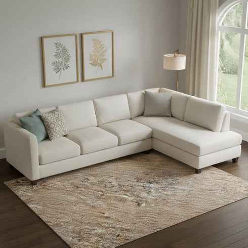 9' X 12' Beige And Brown Striped Washable Area Rug With UV Protection