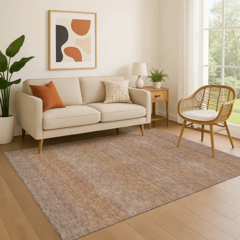 9' X 12' Beige And Brown Striped Washable Area Rug With UV Protection