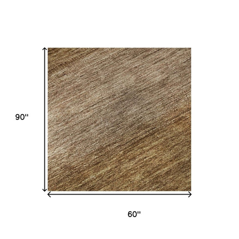 5' X 8' Brown And Khaki Striped Washable Area Rug With UV Protection
