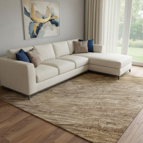 8' X 10' Brown And Khaki Striped Washable Area Rug With UV Protection