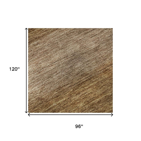 8' X 10' Brown And Khaki Striped Washable Area Rug With UV Protection