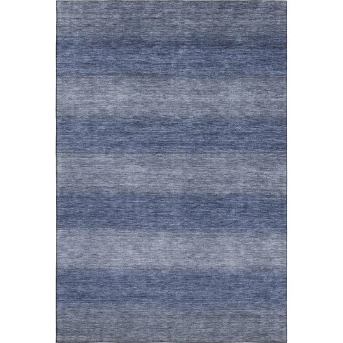 5' X 8' Blue And Sky Blue Striped Washable Area Rug With UV Protection