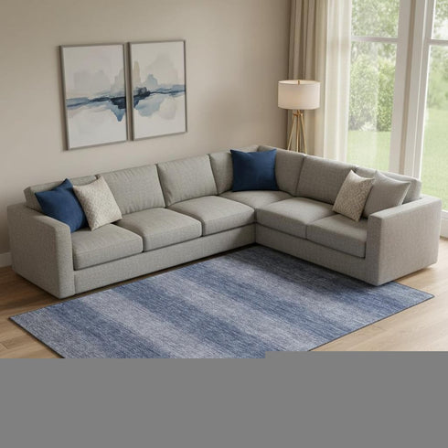 9' X 12' Blue And Sky Blue Striped Washable Area Rug With UV Protection