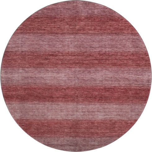 8' Rust And Coral Striped Washable Round Rug With UV Protection
