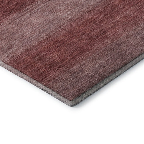 8' Rust And Coral Striped Washable Round Rug With UV Protection