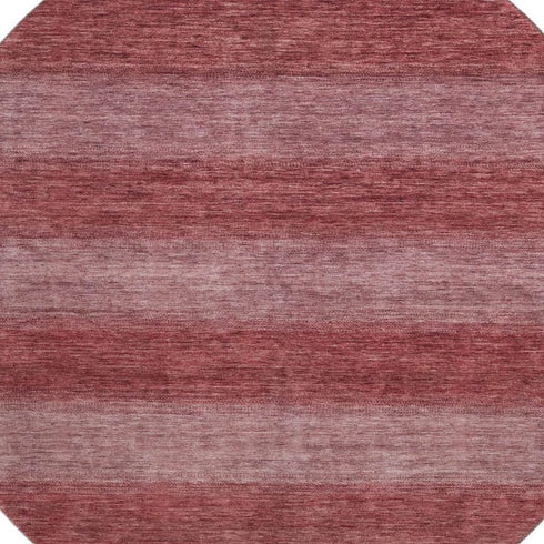 8' Rust And Coral Striped Washable Round Rug With UV Protection