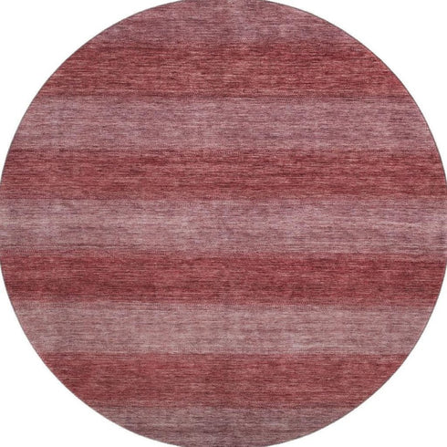 8' Rust And Coral Striped Washable Round Rug With UV Protection